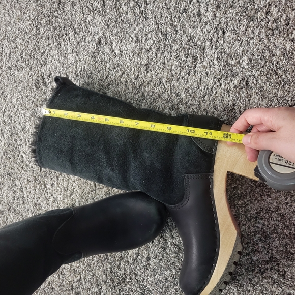 Women's Black Suede & Leather Clog Boots - Mid Calf - Picture 4 of 10